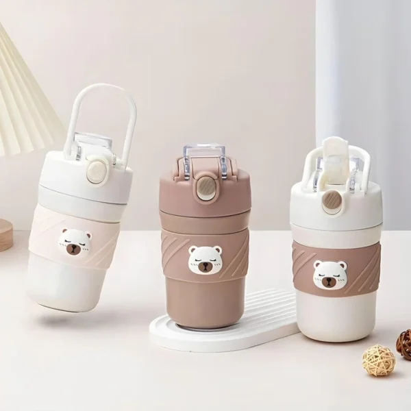 Cute Bear Tumbler with Straw – 400ml Aesthetic Sipper Cup for Kids & Teens
