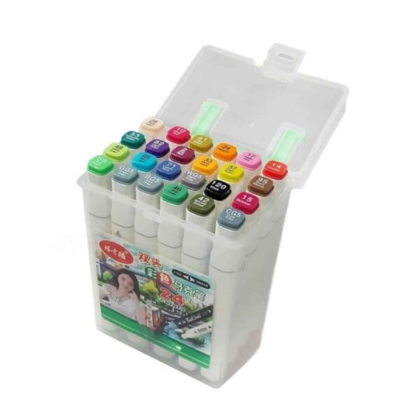 Set of 24 dual tip sketch markers in a zippered carrying case.