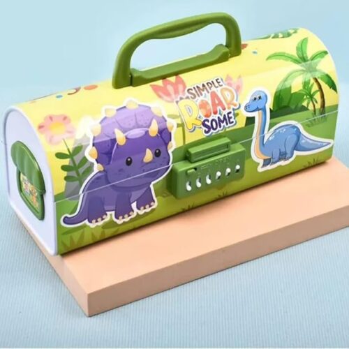 Dinosaur Passcode Pencil BoxDino theme pencil boxCRAFTY CUDDLEPencil Box with dinosaur illustrations on a light blue backgroundBackToSchoolEssentialsCuteDinosaurs