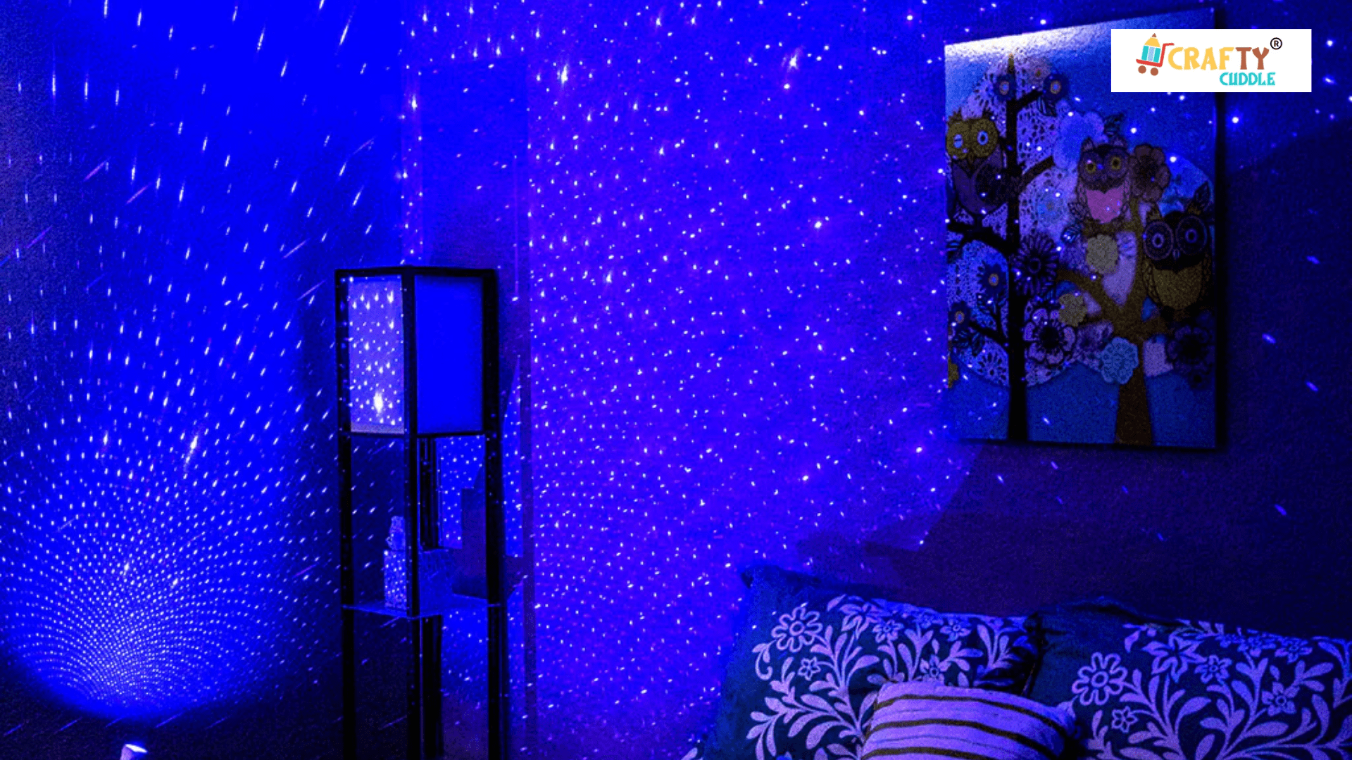Image of drawing room's interior design with Galaxy Dreams: LED mood lights and pillow stars