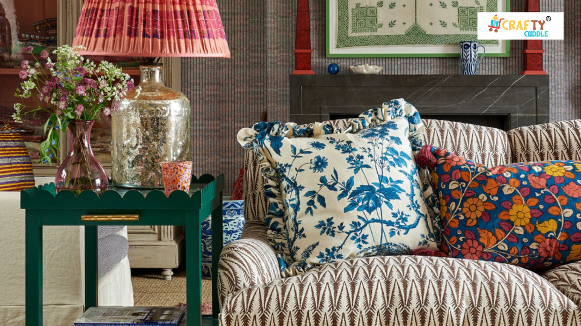 Image of drawing room's interior with Vintage Feelings: Antique-Style Lamps & Embroidered Pillows