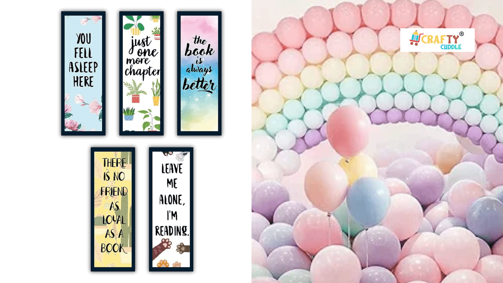 Image of collage of quotes Bookmark and the different colors baloons