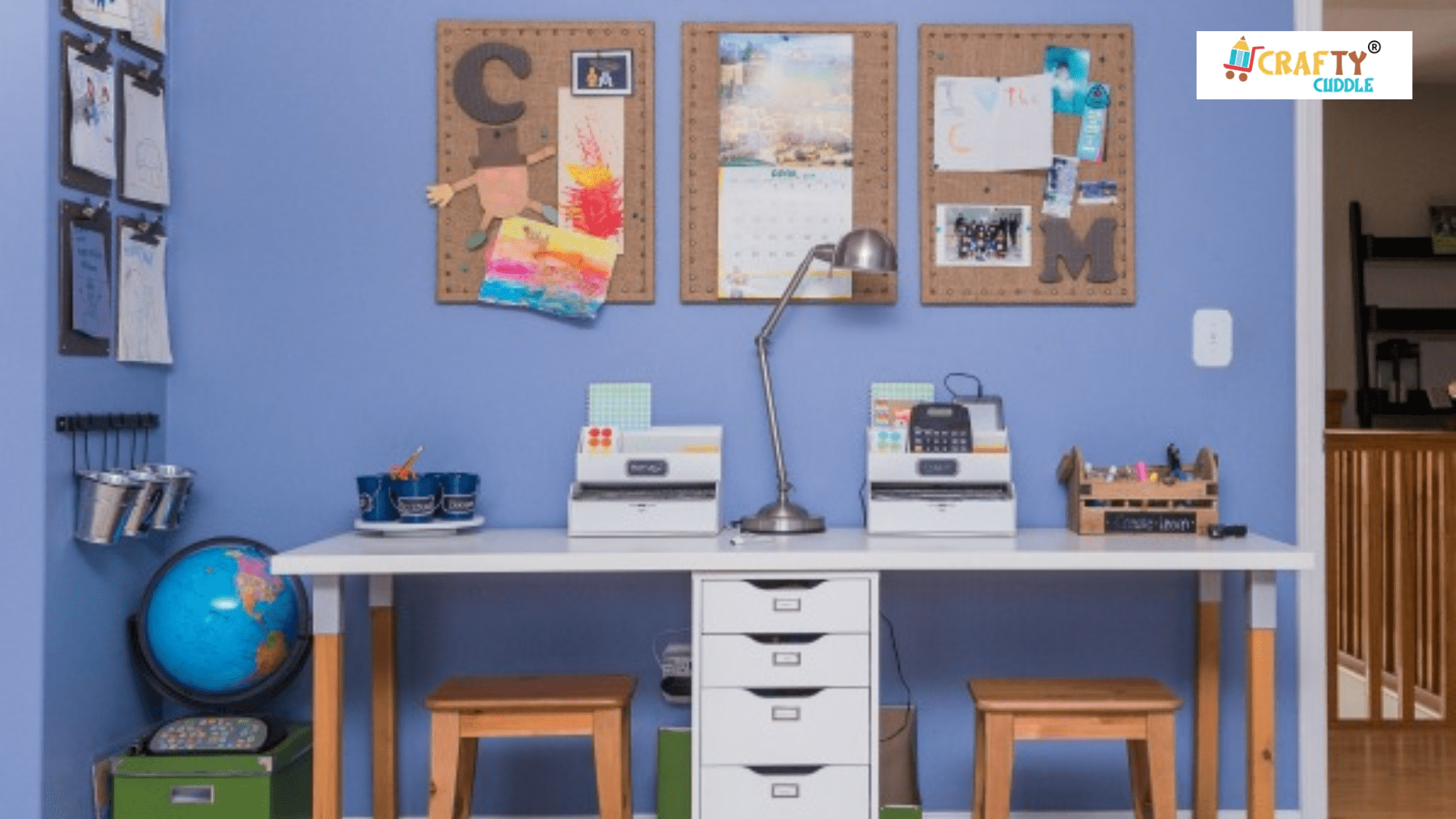 Image of organized study table with two desks and other essential materials.