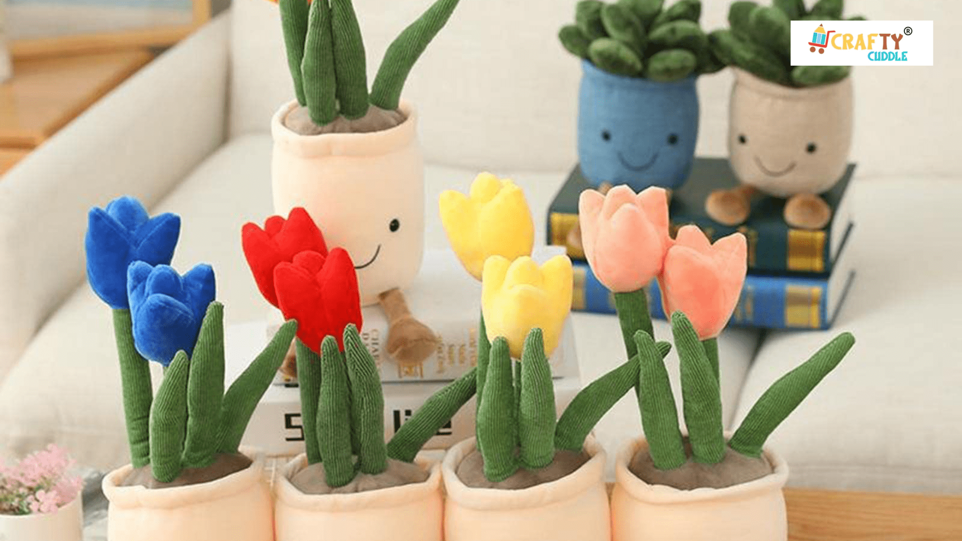 Image of different colored DIY and soft toy plant.