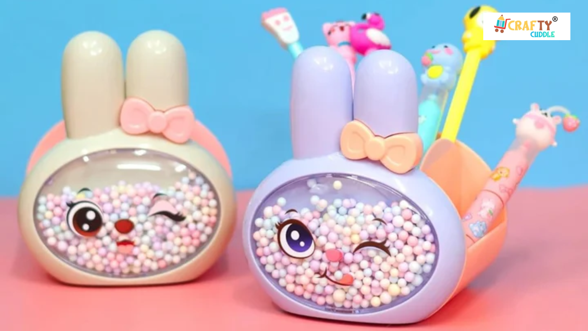 image of bunny design pen stand in two different colors.