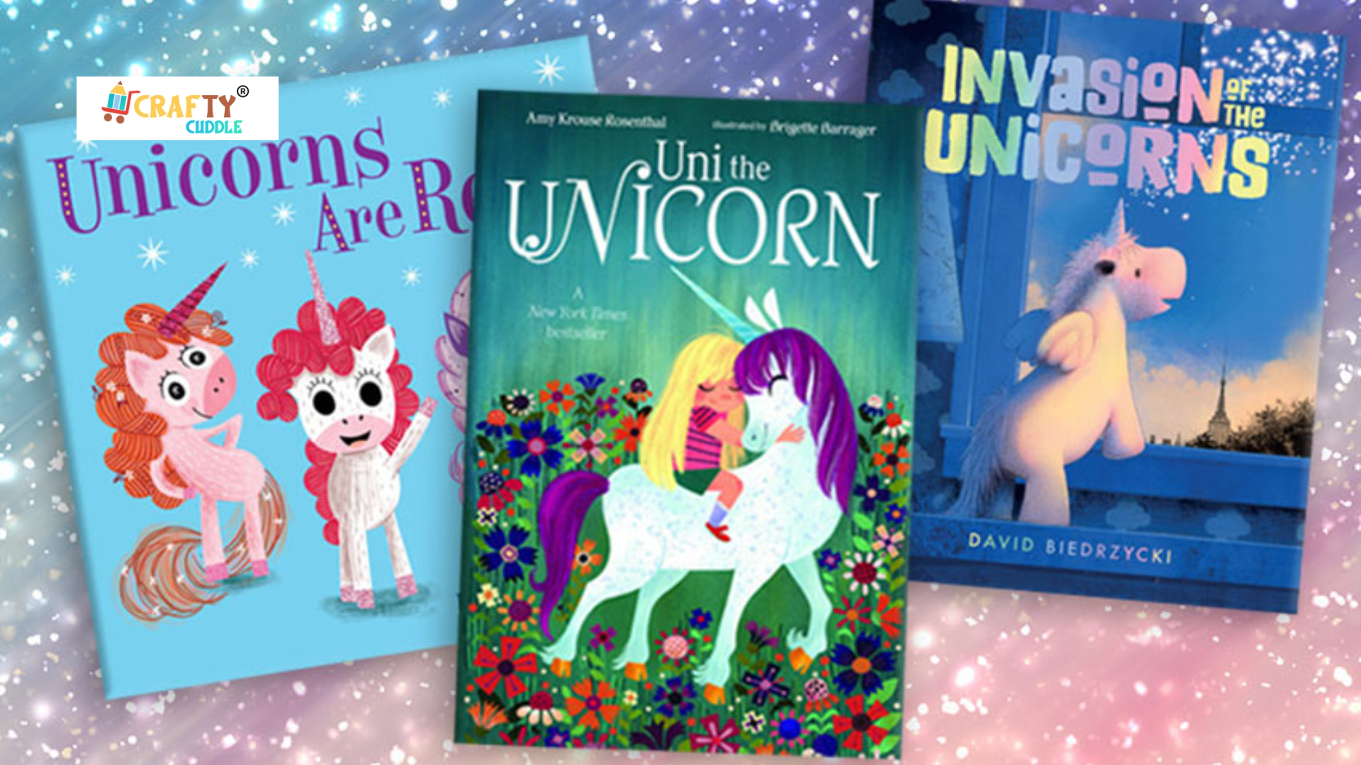 Image of three books and novels of unicorn themed.