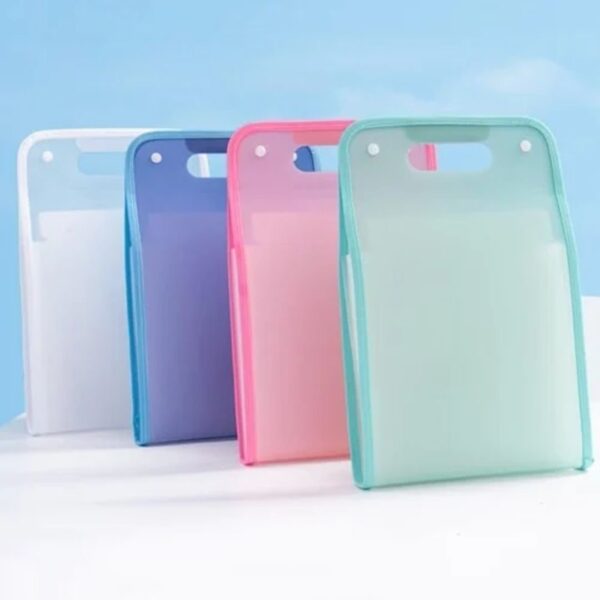 An A4 manila file folder with a built-in handle, ideal for school and office document storage. Buy online now.