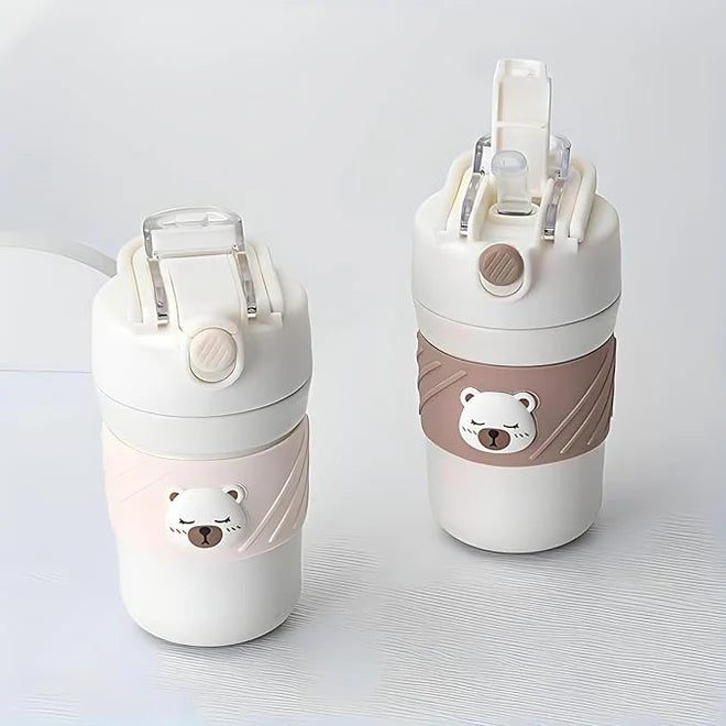 Image of Cute Bear tumbler with straw in two different colors.