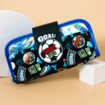 Football-themed pencil pouch for kids with sporty print.