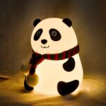 Cute panda night lamp for kids with soft LED glow and winter scarf – perfect for bedroom decor, nursery lighting, and gifts
