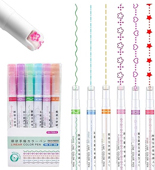 🖋️ Linear Roller Color Pens – Vibrant 6 - Pack!CRAFTY CUDDLE🖋️ Linear Roller Color Pens – Vibrant 6 - Pack!Linear Pen