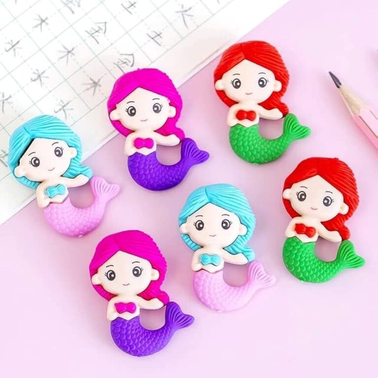 Mermaid ErasersErasersCRAFTY CUDDLESet of colorful mermaid figurines eraser on a light pink background1CreativeStationeryCuteErasers