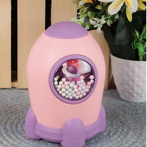 Rocket-shaped Pink piggy bank with digital passcode lock for kids