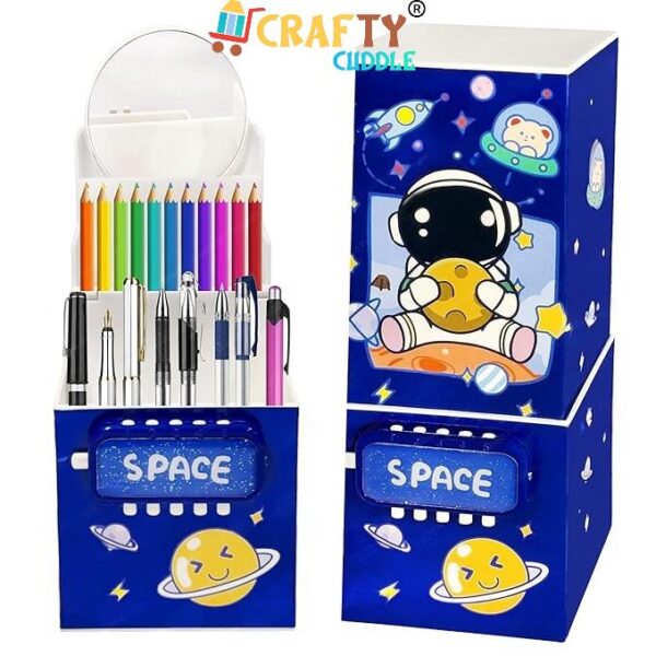 Front view of Space Explorer Pop-Up Pen Stand with mirror
