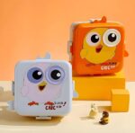 Set of Super Chicken bento lunch boxes in orange and white, featuring cute chicken face designs, 3 leakproof compartments, and perfect for kids' school meals.
