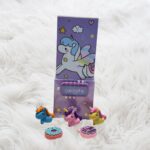 Unicorn Magic pop-up pen stand in lavender color, featuring a dreamy unicorn design, built-in mirror, and secure password lock for stylish stationery storage.