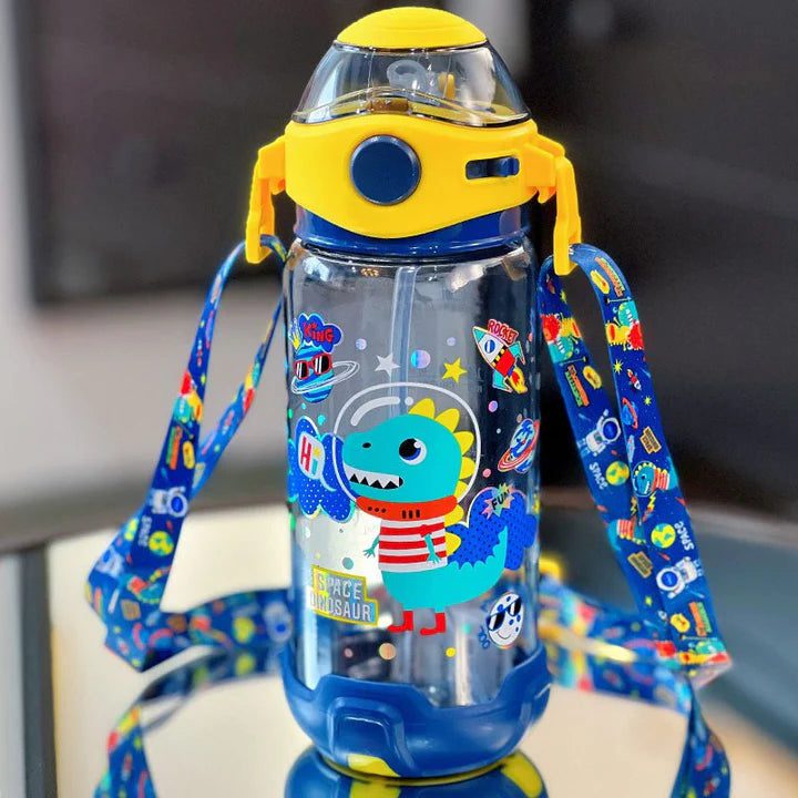Image of Dino vest sipper bottle in blue color.