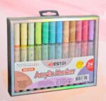 Set of vibrant acrylic paint markers with fine tips arranged in a row