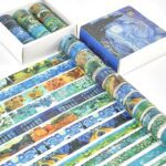 Washi tape set with Van Gogh artwork design, including 'Starry Night' and 'Sunflowers'.