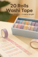Washi Tape – 20 pcs Love Bubble SetCRAFTY CUDDLESet of 20 rolls of washi tape with a box on a light surface.