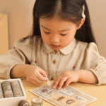 Washi Tape Box of 20 – Letters from Anna SeriesCRAFTY CUDDLEYoung girl engaging with a craft activity at a table