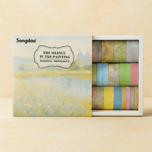 Packaged product with colorful tapes and 'Songda' branding on a beige background