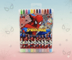 Set of Spider-Man themed rolling crayons in packaging on a gradient background