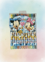Pack of Disney Mickey and Minnie Mouse crayons with colorful packaging.