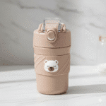 Cute Bear Vacuum CupBear Tumbler with StrawCRAFTY CUDDLE Water bottle with bear design on a light backgroundBear Tumbler - 1Mocha🤎450ml water bottleanti spill bottle
