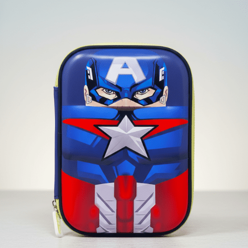 Pencil case with Captain America design on a white background