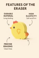 Animal Balancing Eraser SetErasersCRAFTY CUDDLEChicken - shaped eraser with features listed on a beige backgroundanimalerasersbacktoschoolsupplies