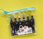 Galaxy HighlightersCRAFTY CUDDLESet of black bottles with colorful labels in a clear pouch on a yellow backgroundBottle Highlighters