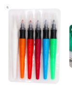 Set of orange, red, pink, blue, and green markers arranged in a row