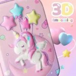Magical Unicorn Pencil Case with 3D embossing design, featuring raised unicorn details, smooth zipper, and spacious compartments for kids’ stationery