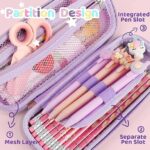 Unicorn 3D Pencil Case with mesh layer, integrated pen slots, and separate compartments for organized storage of pens, pencils, and school essentials