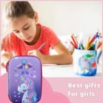 Magical Unicorn EVA Pencil Pouch on table next to schoolwork, perfect for organizing stationery and school supplies.