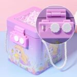 Close-up view of Mermaid Theme Tin Piggy Bank highlighting the secure 3-digit passcode lock on the front.