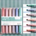 Pastel-colored gel highlighter pen set (6), smooth, smear-proof ink, and chisel tip for planners.
