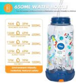 Kid’s space-themed 650 ml bottle featuring star graphics, a spillproof lid, and a convenient straw.
