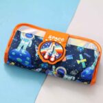 Galaxy-themed pencil pouch for kids with planets and stars design