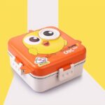 Orange Super Chicken bento lunch box for kids with cute chicken design, 3 food compartments, and leakproof lid – ideal for school lunches
