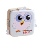 Blue and light pink theme  Super Chicken bento lunch boxes for kids with cute chicken face design, shown with decorative background and 3-compartment leakproof layout