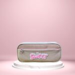 An image of a Pencil Pouch of light shade with sweet named on it.