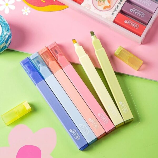 Six fragrant neon highlighters, bold colors with smooth glide and sweet scent—ideal for study and journaling.