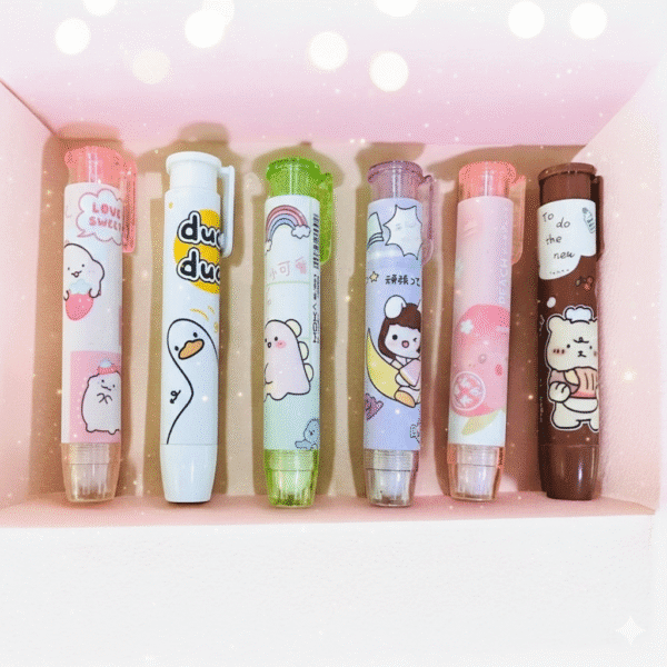 Kawaii Sliding Eraser Pens with Cute Characters