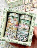 Set of floral washi tape rolls in a decorative box