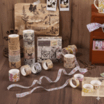 Washi Tape - 18 Rolls Retro SeriesDecorative Washi TapeCRAFTY CUDDLECollection of decorative tapes and ribbons on a wooden surface with a rustic background.WashiTape WashiTapeAddict StationeryAddict CuteStationery PlannerAddict BulletJournal Scrapbooking DIYCrafts PaperCrafts CreativeJournaling StationeryShop