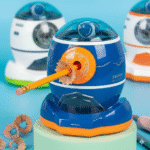 Space Rocket Manual Pencil SharpenerStationery > Erasers & SharpenersCRAFTY CUDDLEBlue and orange pencil sharpener with a pencil being sharpened on a blue backgroundBlue & OrangeKidsStationery CuteStationery KawaiiStationery SchoolSupplies StationeryAddict CartoonStationery BackToSchool StudyEssentials PastelStationery StationeryLove