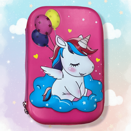 Pink case with a unicorn design on a colorful background