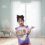 Kids 3D Animal BackpackKids BagsCRAFTY CUDDLEChild holding a cartoon backpack in a room with light blue walls and wooden floor.PinkKidsBackpack AnimalBackpack PreschoolBag ToddlerBackpack CartoonSchoolBag KindergartenBag MiniBackpackForKids CuteKidsBag SchoolBagForGirls SchoolBagForBoys